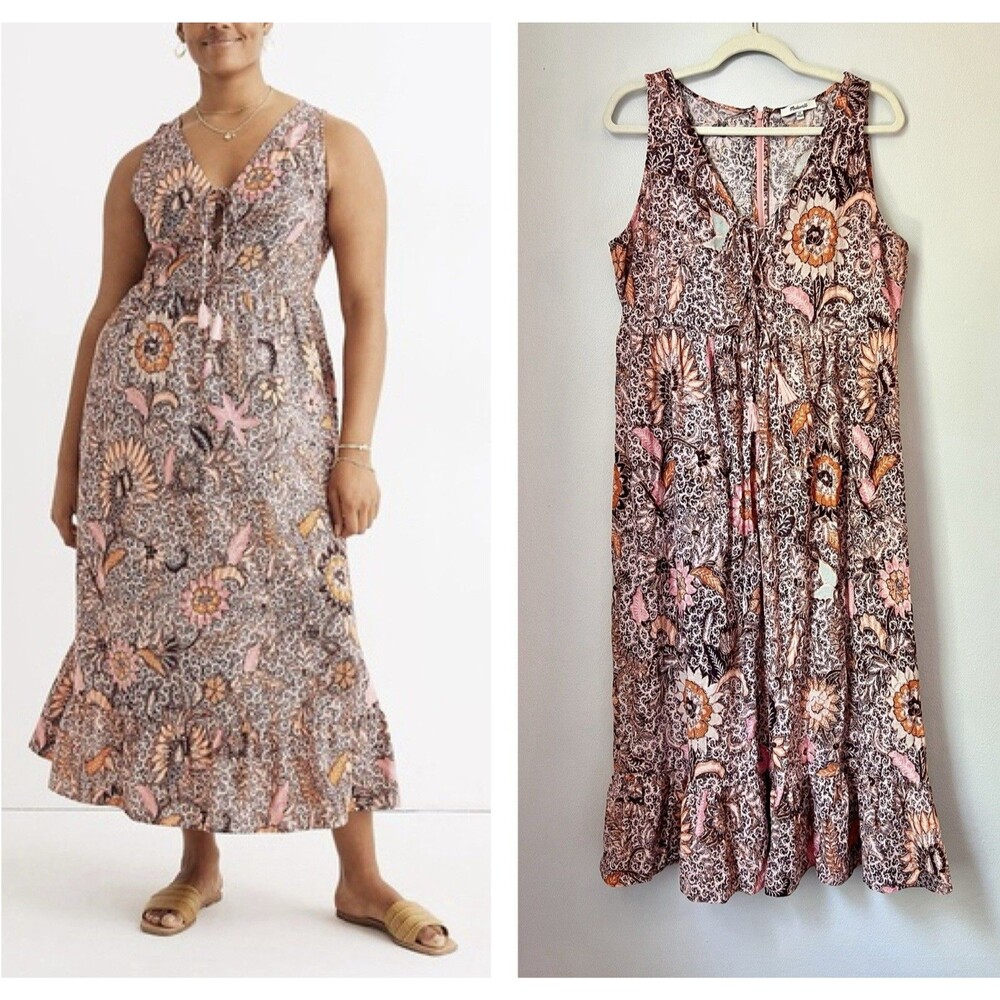 Madewell Boho Festival Sleeveless Midi Floral Dress Bali Bloom Petal Block Sz 14